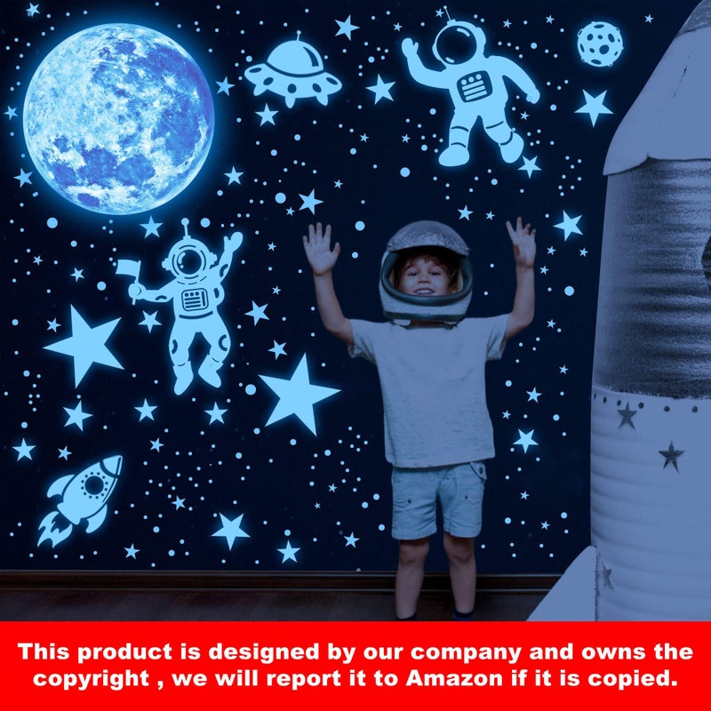 Sinekong Glow in The Dark Stars for Ceiling 1106Pcs Glow in The Dark Moon and Planet Wall Decal Luminous Astronaut Universe Galaxy Space Wall Stickers Outer Space Decal for Kids Boys Bedroom Christmas Gift - Image 2